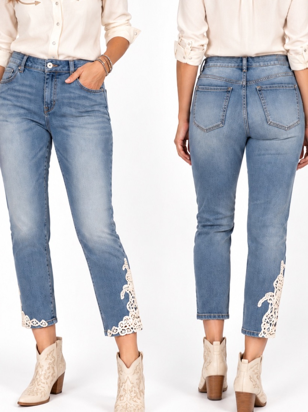 INC Curvy Straight Leg Cropped Jeans Crochet Hem Sz 12